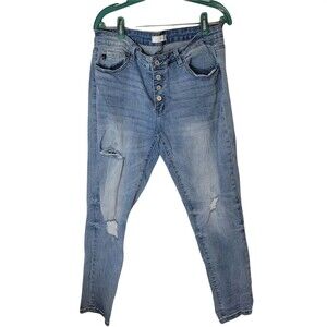 KanCan High Rise Super Skinny Distressed Jean Button Fly Stretch Blue 15/31 Lyla